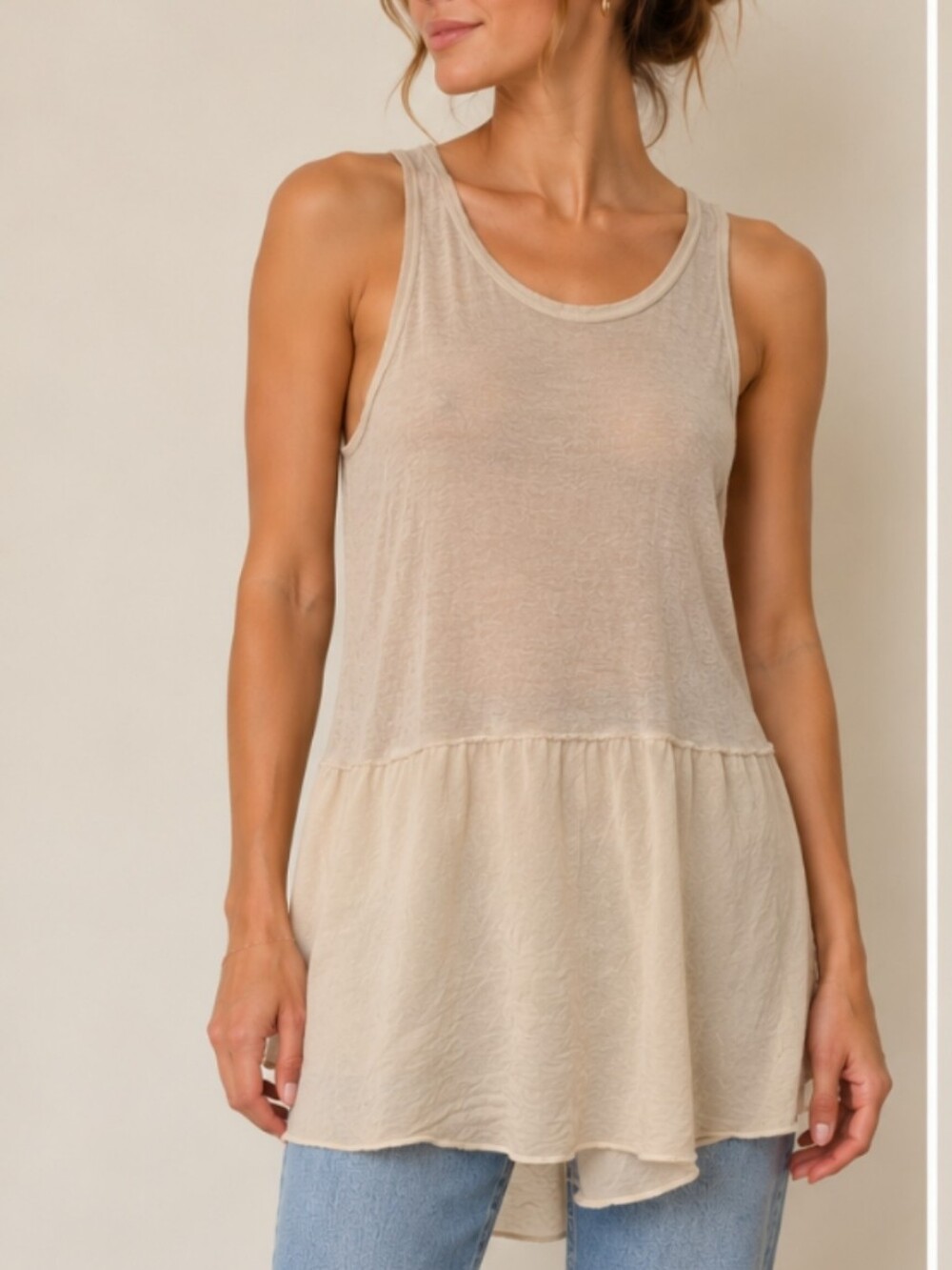 Wilfred Beige Tiered Silk Scoop-Neck Tank